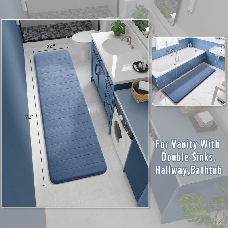 Yimobra Bathroom Runner Rugs 72"x24" Non Slip Washable Memory Foam Bath Mat, Super Soft Water Absorbent Hallway Carpet for Vanity Tub Shower, Denim Blue - Image 2